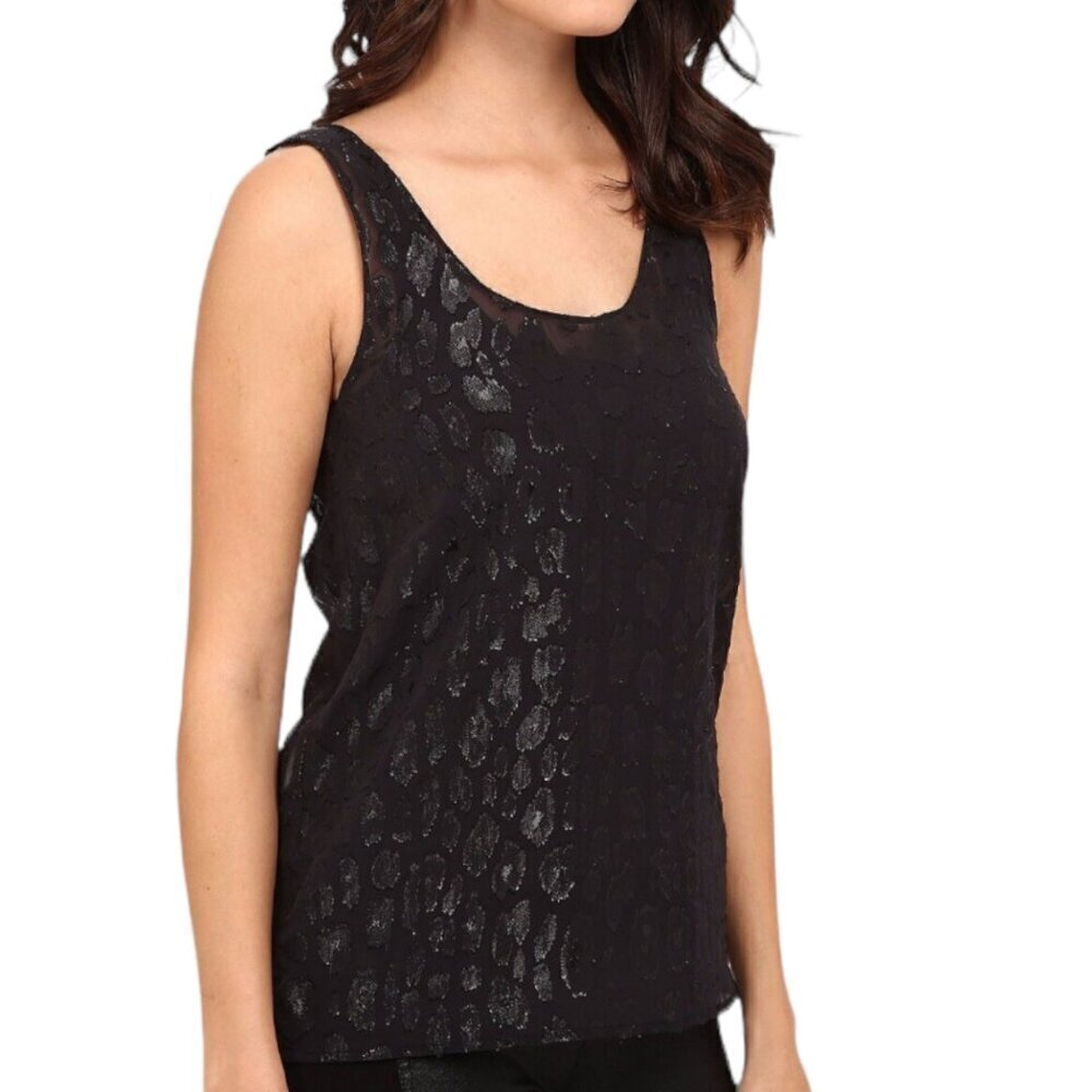 Equipment Kaylen Lace Sleeveless Casual Lined Round Neck Tank Top Black XS NEW